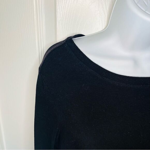 Westbound Mixed Media Cotton Blend Long Sleeve Back Pleat Top Black M - Picture 3 of 8
